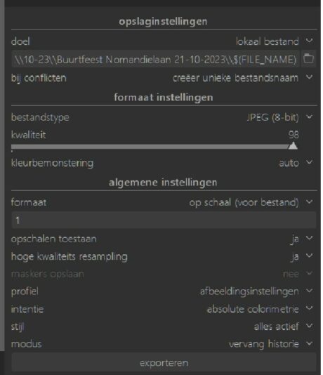 darktable opslaginstelling