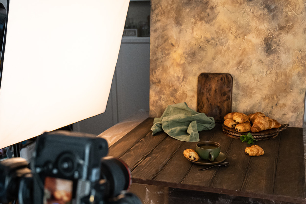 Foodfotografie Opstelling met  één studioflitser en een softbox erop.