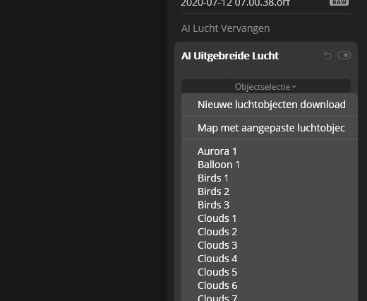 AI uitgebreide lucht tool Luminar 4.3