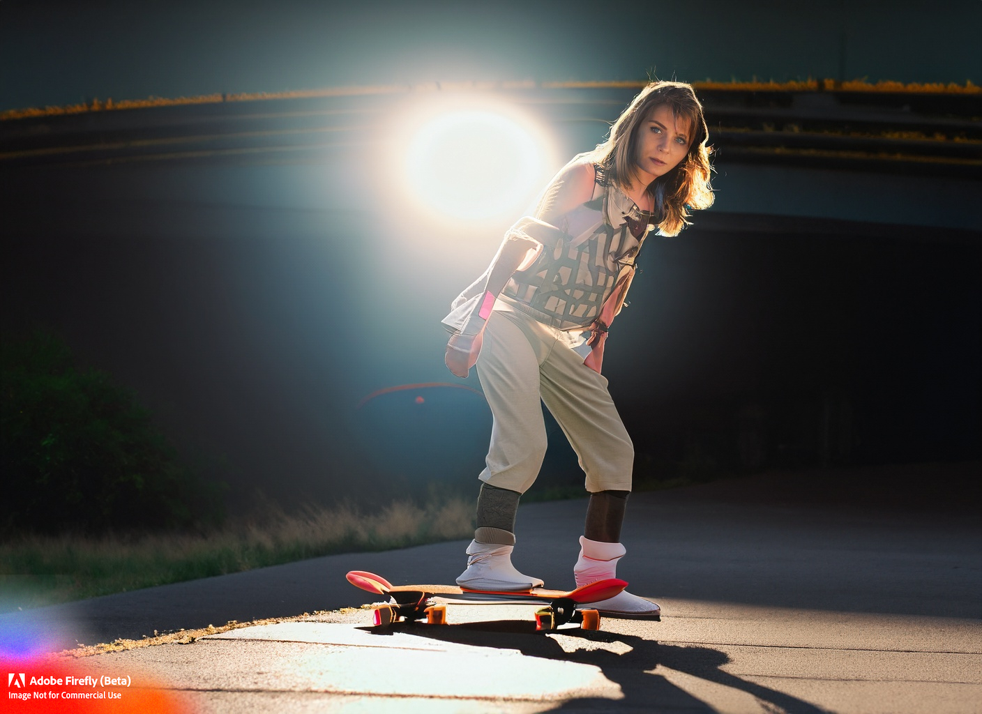 Firefly_Girl+on a skateboard with backlight_photo_96636